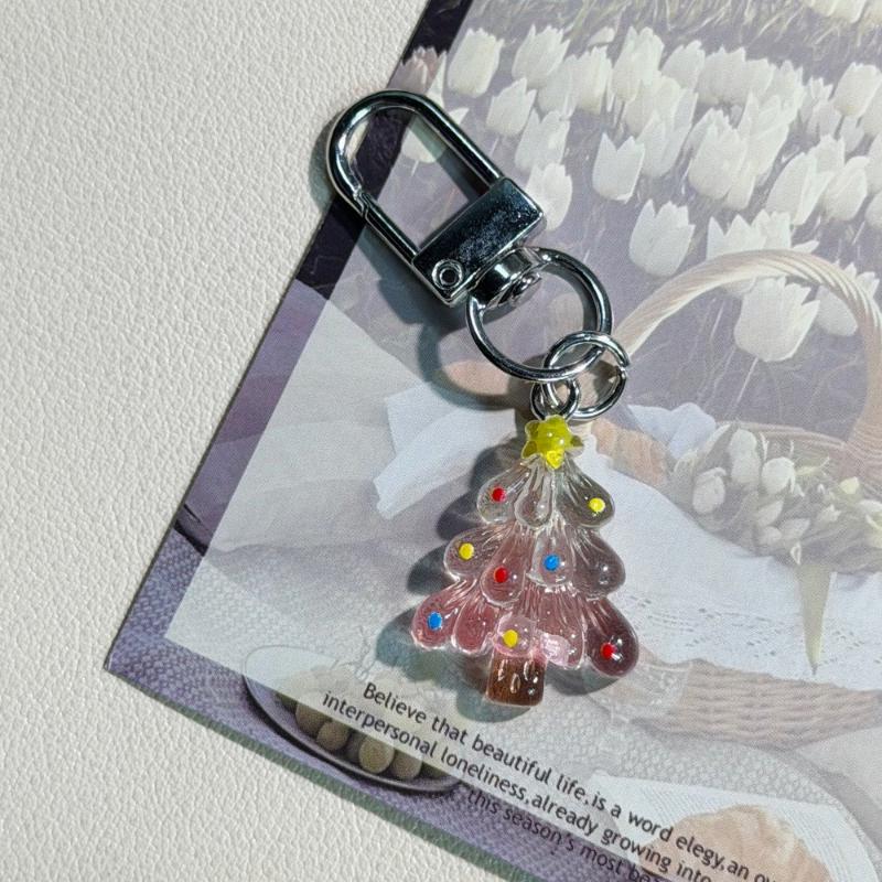 1/5/6Pcs Cute Transparent Christmas Tree Keychains Colorful Dotted Design For Bag Decor Holiday Gifts Daily Use