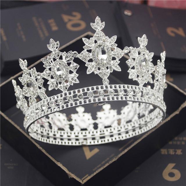 

Роскошная свадебная корона, тиары и короны для невесты, королевские украшения для волос, хрустальная диадема, головной убор для выпускного бала, аксессуары для головы, конкурс красоты серебро белый