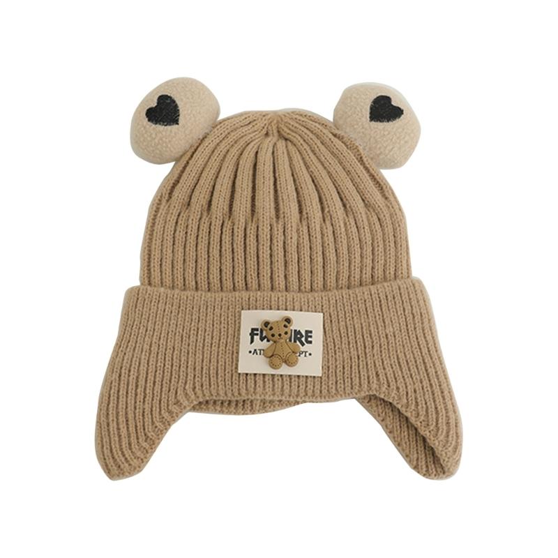 Autumn Warm Baby Knit Hat Cartoon Bear Ear Protections Benaie Cap Soft Knitted Hat Gift for Toddlers Boys and Girls