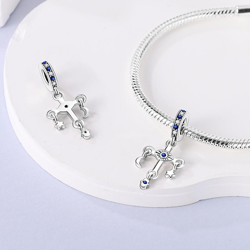 Charms Plata Blue Moon Star Eyes Crucifix Pendants Fit Original Bracelets Charms For Women Jewelry Diy Making Gifts