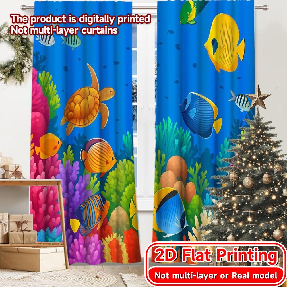 

2pcs, 2D FLAT PRINTING Curtains (Without Rod) Coral Kaleidoscope Chic Print Curtains Festival Polyester Easy Install Curtains 52.50 × 116.00 cm 2 pcs