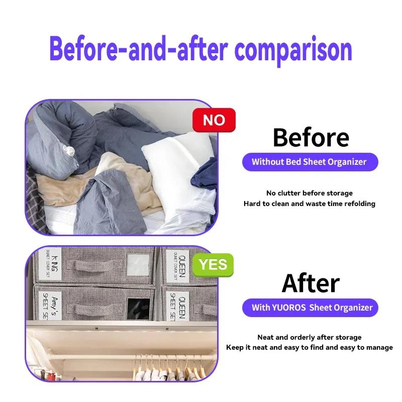 Bed Sheet Organizers Storage Foldable Box for Linen Closet Bedding Set Containers for Blanket Comforter Pillow Cube with Window