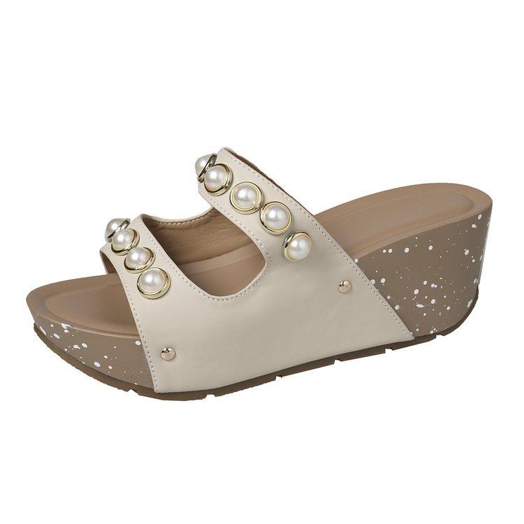 Women's Slippers Pearl Decorative Sandals Casual High Heels Sandals for Women Wedge Slippers Non-Slip Platform Sandalias