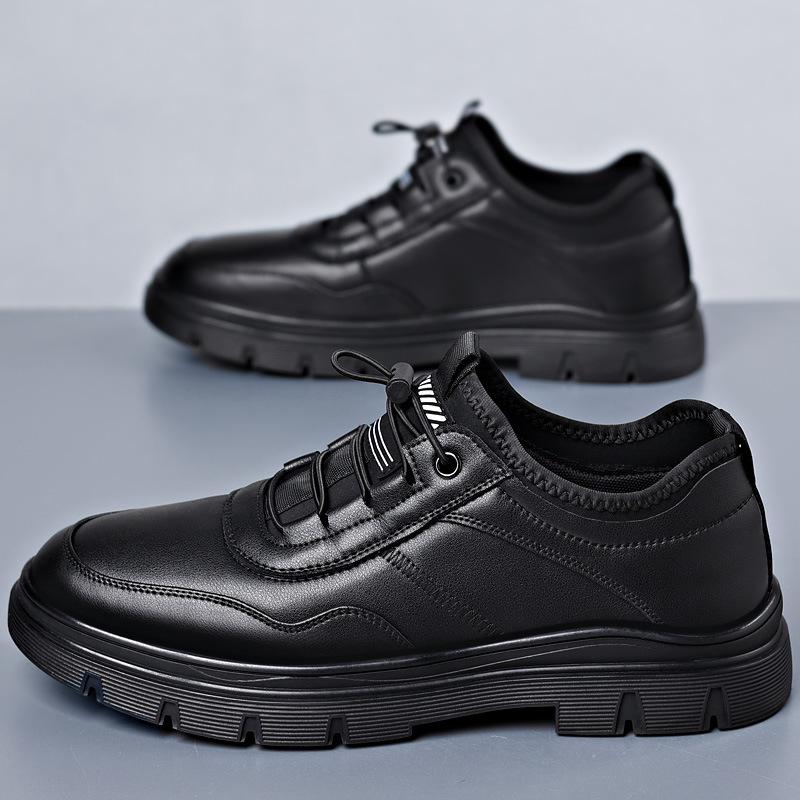 Fashion Casual Shoes Men's 2025 Spring New Single Shoes Leather Wool Velvet Warm Low-top Men's Leather Shoes