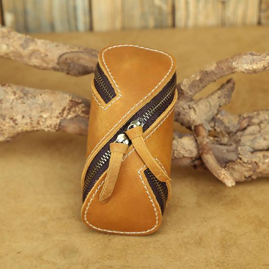 Retro Key Pouch Faux Leather Key Bag Mini Wallet Zipper Closure Belt Key Pouch for Home Bicycle Car Keys Men Women