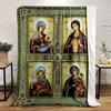 "Orthodox Icon Design with Holy Figures" Patterned Flannel Blanket Perfect for the Bedroom Living Room, Sofa, or a Little Nap
