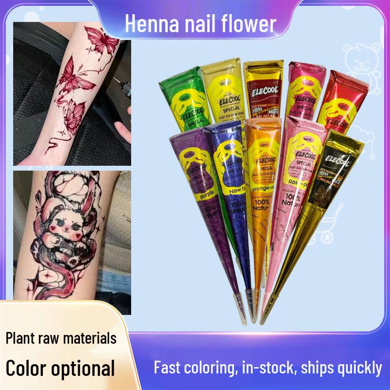 Henna Flower Tattoo Cream: Waterproof, Semi-Concealing, Hand-Painted Pigments