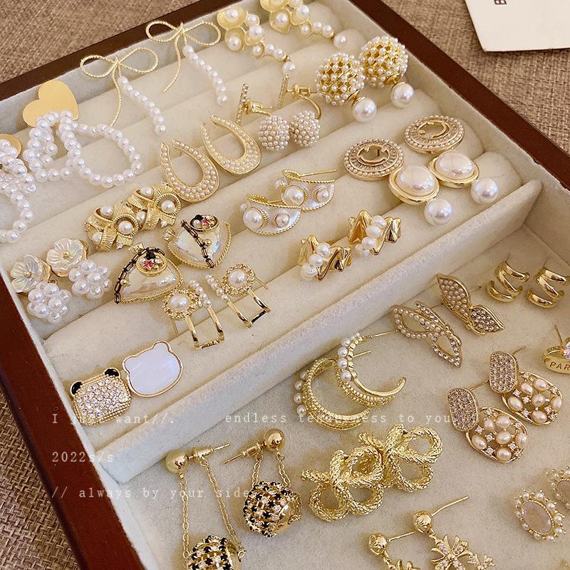 Baroque Pearl Diamond Bow Earrings Personality Earrings French Celebrity Earrings Women