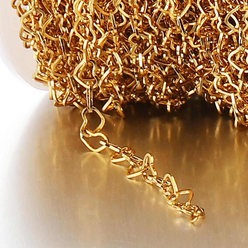 No Fade 1Meter Stainless Steel 4mm Love Heart Chains for Jewelry Making DIY Bracelet Gold Choker Necklace Chains Components