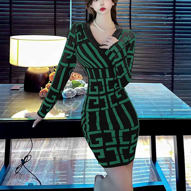 

Женское трикотажное модное платье осень-зима с длинным рукавом Y2K в полоску облегающее платье женское элегантное облегающее платье-свитер Vestidos One Size зелёный