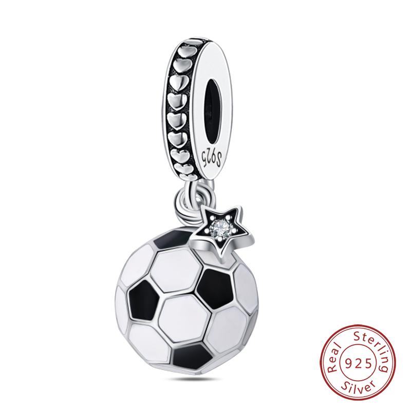 Original 925 Silver Sports Charm Beads Dumbbell Badminton Football Baseball Pendant For Bracelet Jewelry