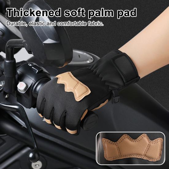 1 Pair Winter Gloves Patchwork Color Touch Screen Design Non-Slip Imitation Leather Palm Riding Gloves
