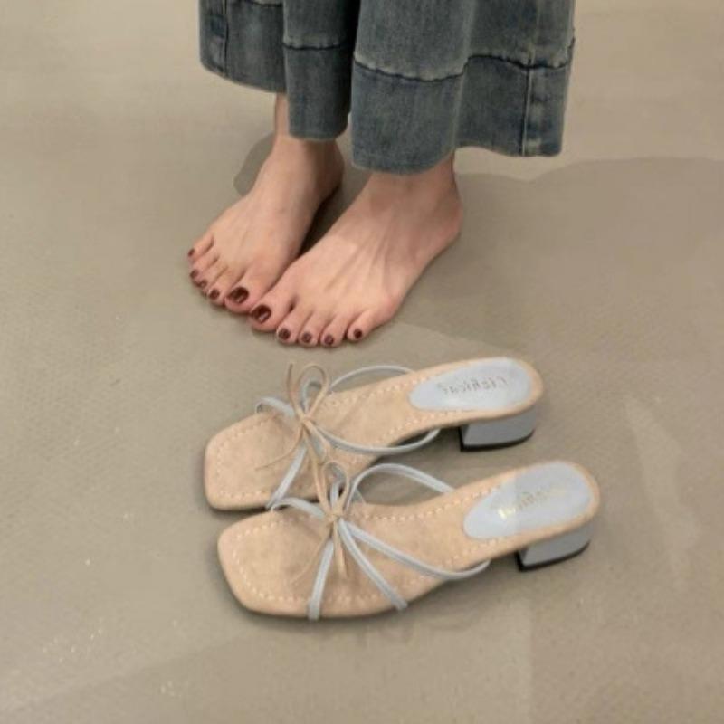 New Style of Women's Sandals with Thick Heels Low-heeled Shoes with Thin Straps and Slippers