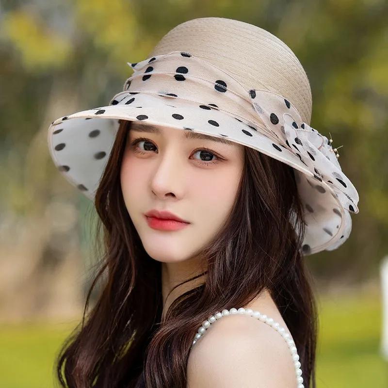 WTEMPO Summer Solid Color Mesh Patchwork Sunscreen Hats Women's Casual Versatile Shopping Fashion Sun Hats with Peral Flower