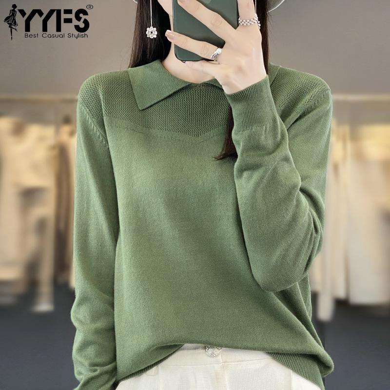 

YYFS женские модные повседневные однотонные свитера с воротником-поло на осень-зиму с длинными рукавами и принтом S розовый