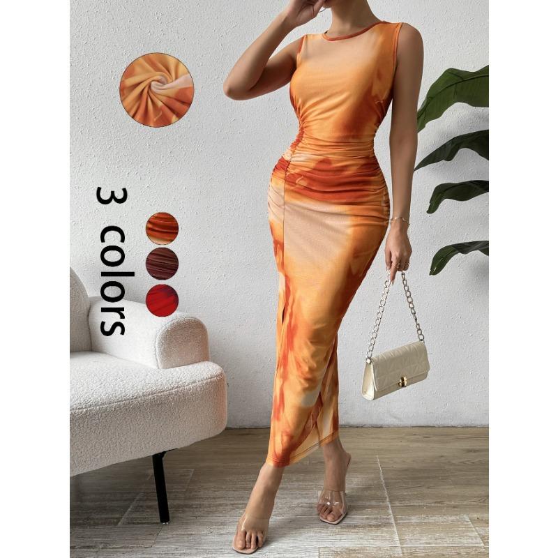 Women's Spring Slimming Sleeveless Mesh Gradient Slit Dress