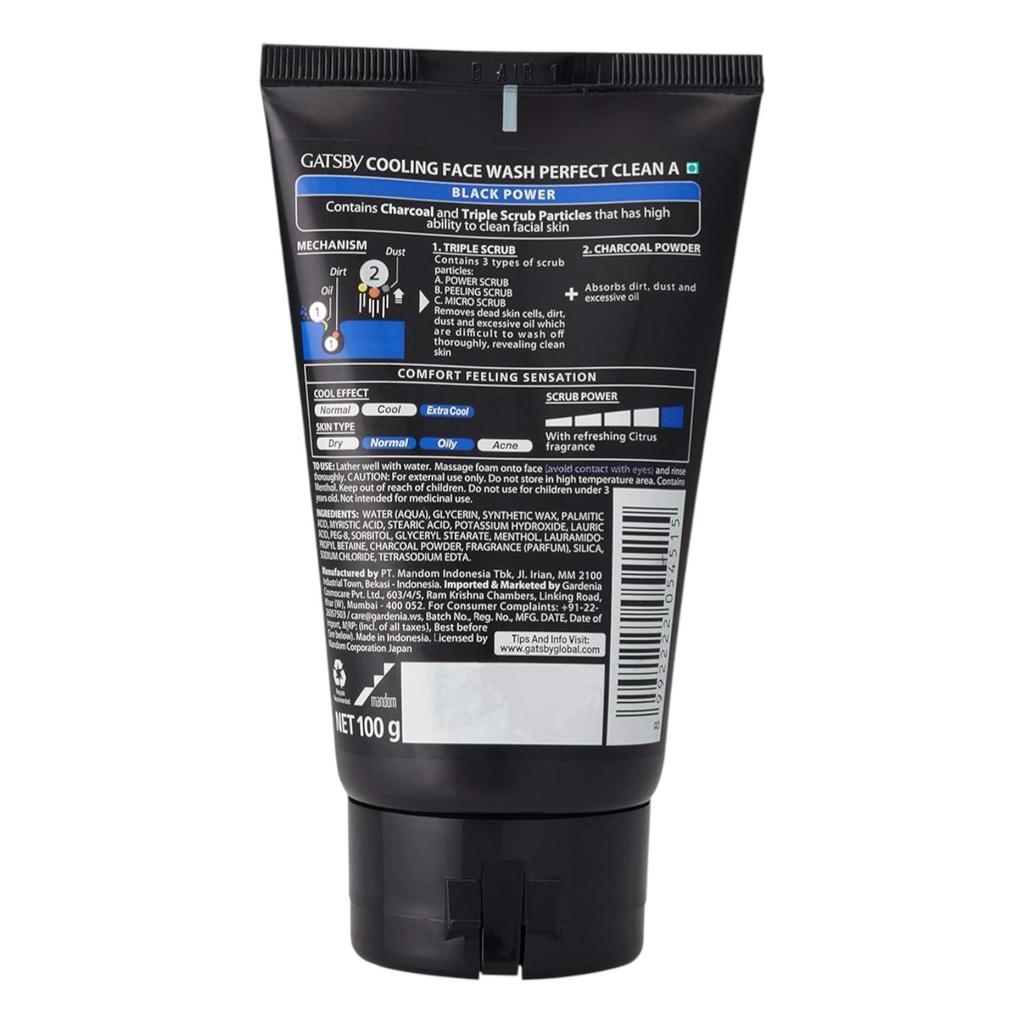 Gatsby Chladivý čisticí gel na obličej Perfect Clean s dřevěným uhlím a 3x peeling pro mastnou pleť hloubkové čištění 100ml Balení po 1