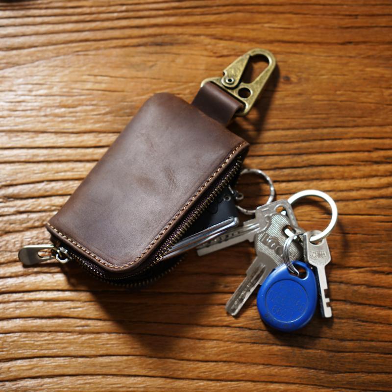 Genuine Leather Zipper Coin Purse Bluetooth Earphone Bag Key Organizer Card Bag Wallet For Women Men