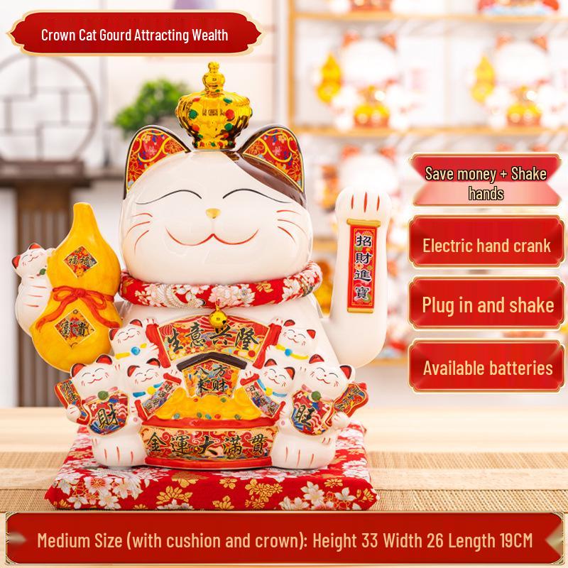 Large Waving Hand Lucky Cat Ornament - Cashier Desk Home Decor Gift