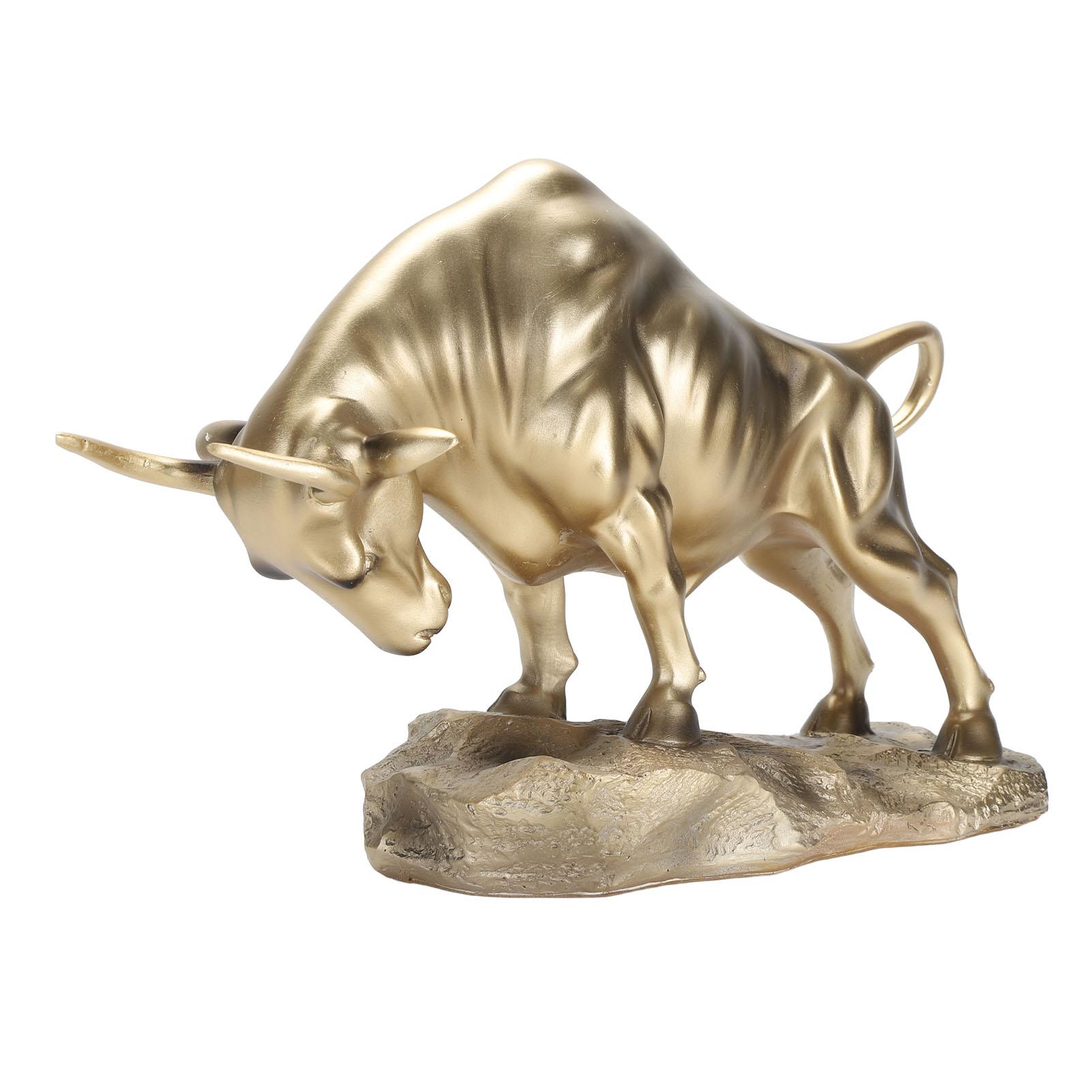 

Resin Bull Figurine Exquisite Ox Wealth Statue Decorative Collectible Lucky Brass Cow Figure for Living Room Office