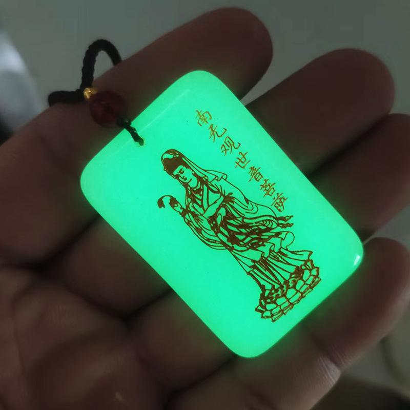 Custom Engraved Luminous Guanyin & Buddha Pendant Necklace