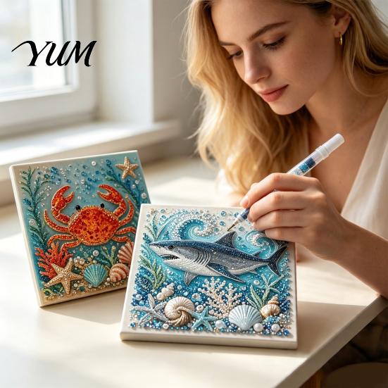 Coastal Home Decor Accents Sea Turtle Octopus DIY 3D Pearl Painting Kit, Ocean Theme Diamond Art Beach House Wall Kit for Adults Beginner, Bead