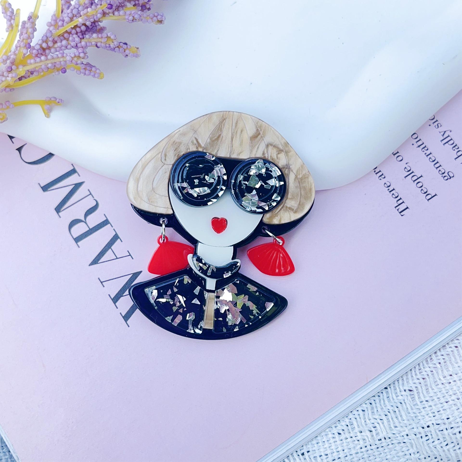 

Cute glasses girl brooch, suit accessories