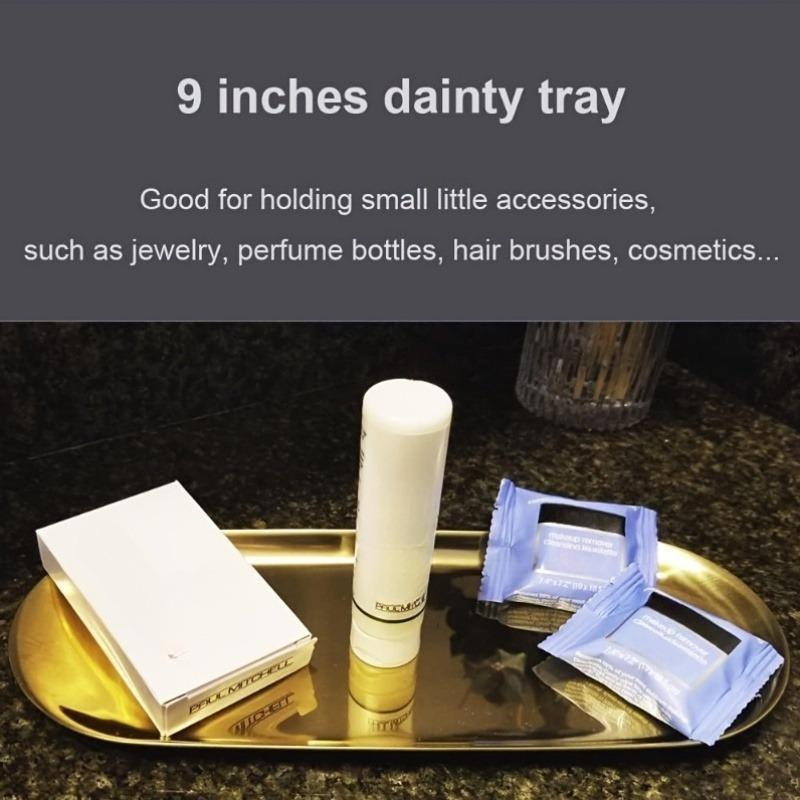 3 Pieces of Oval Metal Jewelry Trays - Multi-functional Stainless Steel Cosmetic Storage Box, Bathroom Accessory Storage Box