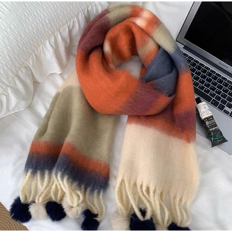

Mohair Striped Tassel Scarf Ladies Autumn and Winter New Fashion Scarf All-match Warm High-quality Scarf one size