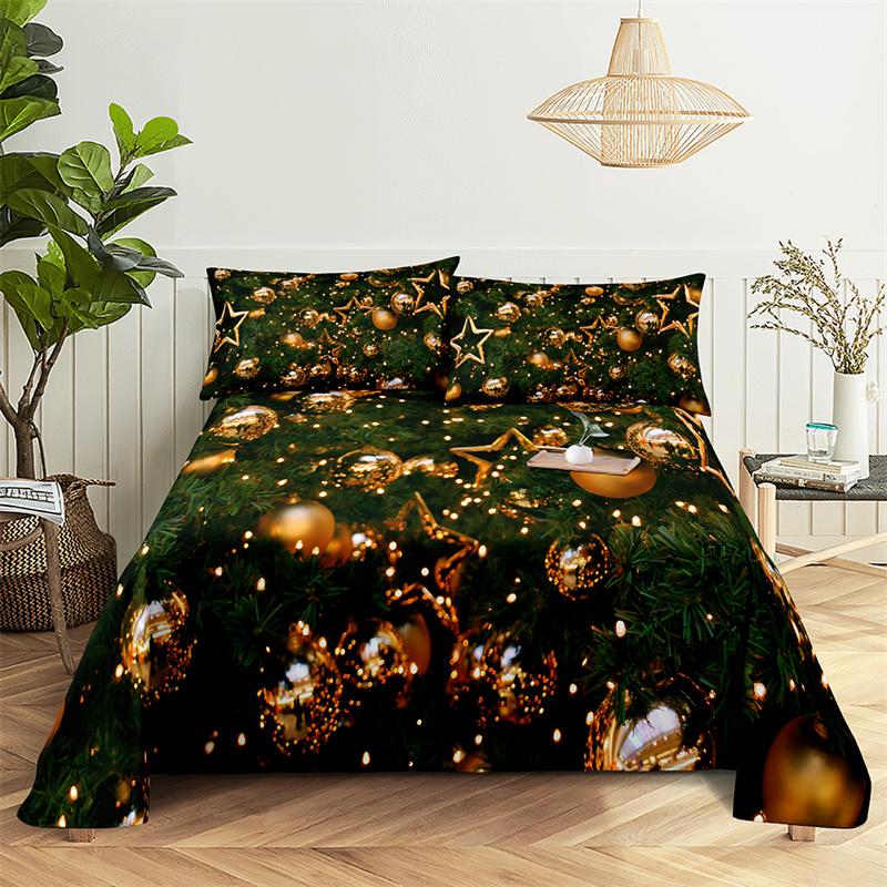 Christmas tree Queen Sheet Set Kid's Flat Sheet Boys Girls Bed Sheets and Pillowcases Christmas Gifts Bed Sheet Set Bedding Set