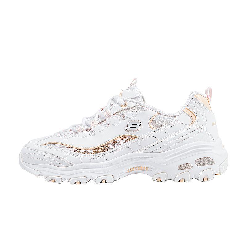 Skechers Women's White Dlites 1.0 Fabric Synthetic Leather Comfortable Versatile Durable Low-Top Lifestyle Casual Shoes Sneaker 150535-Wht Cm