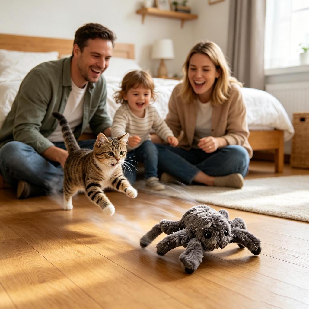Moving Cat Toy Motion Activation Rechargeable Plush Spider Interactive Cat Toy For Home Living Room Play Area Apartment Alone