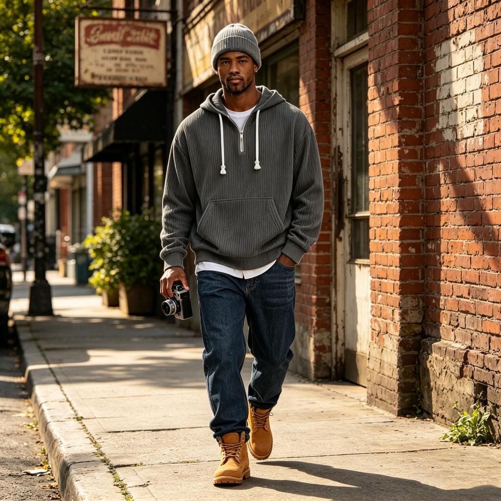 Men's Corduroy Long Sleeve Hoodie Color Casual Pullover