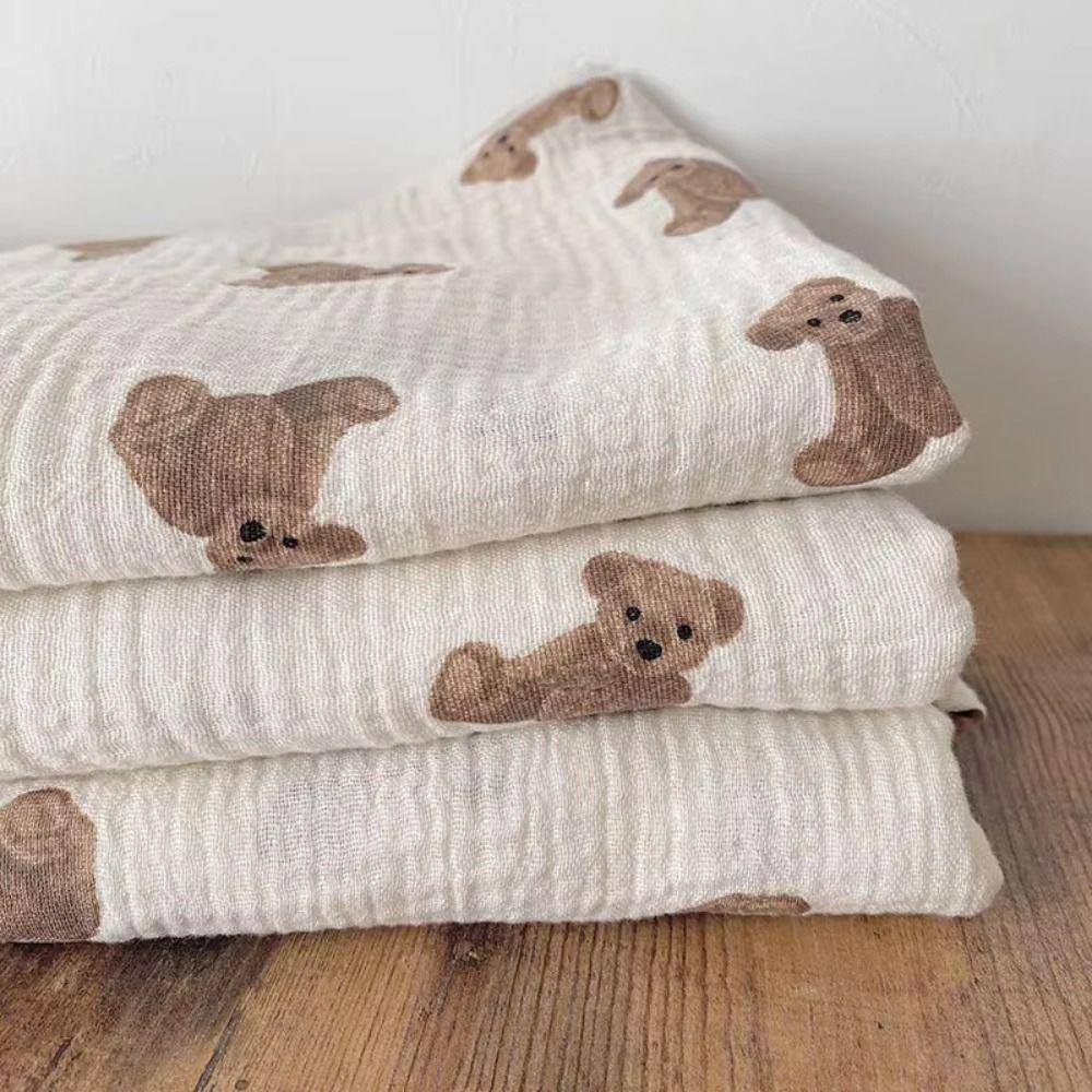 Pure Cotton Baby Crepe Cloth Little Bear Printed Baby Swaddle Cloth  Swaddling Use
