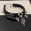 Punk Y2k Subculture Red Drip Glaze Skeleton Cross-tassel Black Leather Multi-layer Collar Necklaces for Women Halloween Jewelry