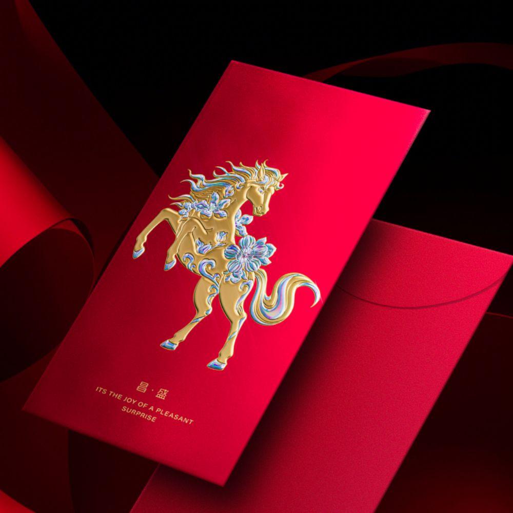 4pcs Relief Pattern 2026 Spring Festival Lucky Money Bag Year of The Horse Red Packet Wedding