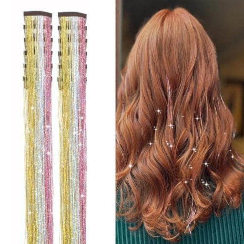 12Pcs Synthetic Hair Glitter Tinsel Hair Sparkle Hair Tinsel Kit Highlights Hair Accessories