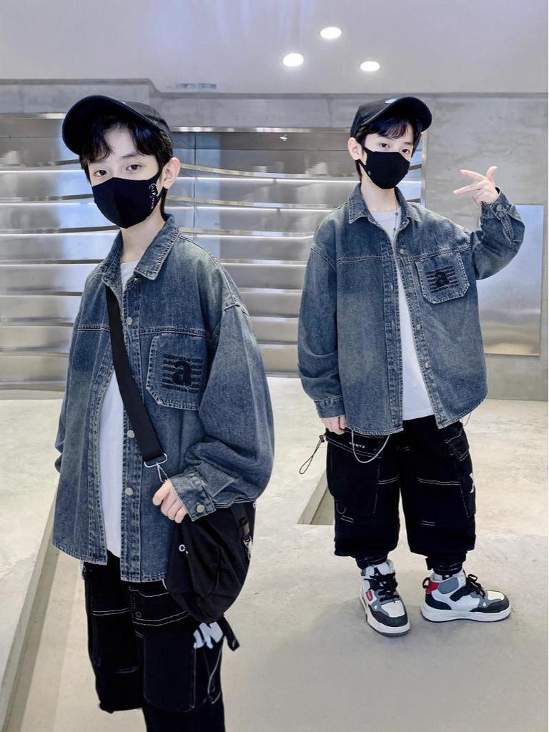 2025 Boys' Fashion Denim Shirt Jacket - Spring/Autumn Style for Mid and Big Kids