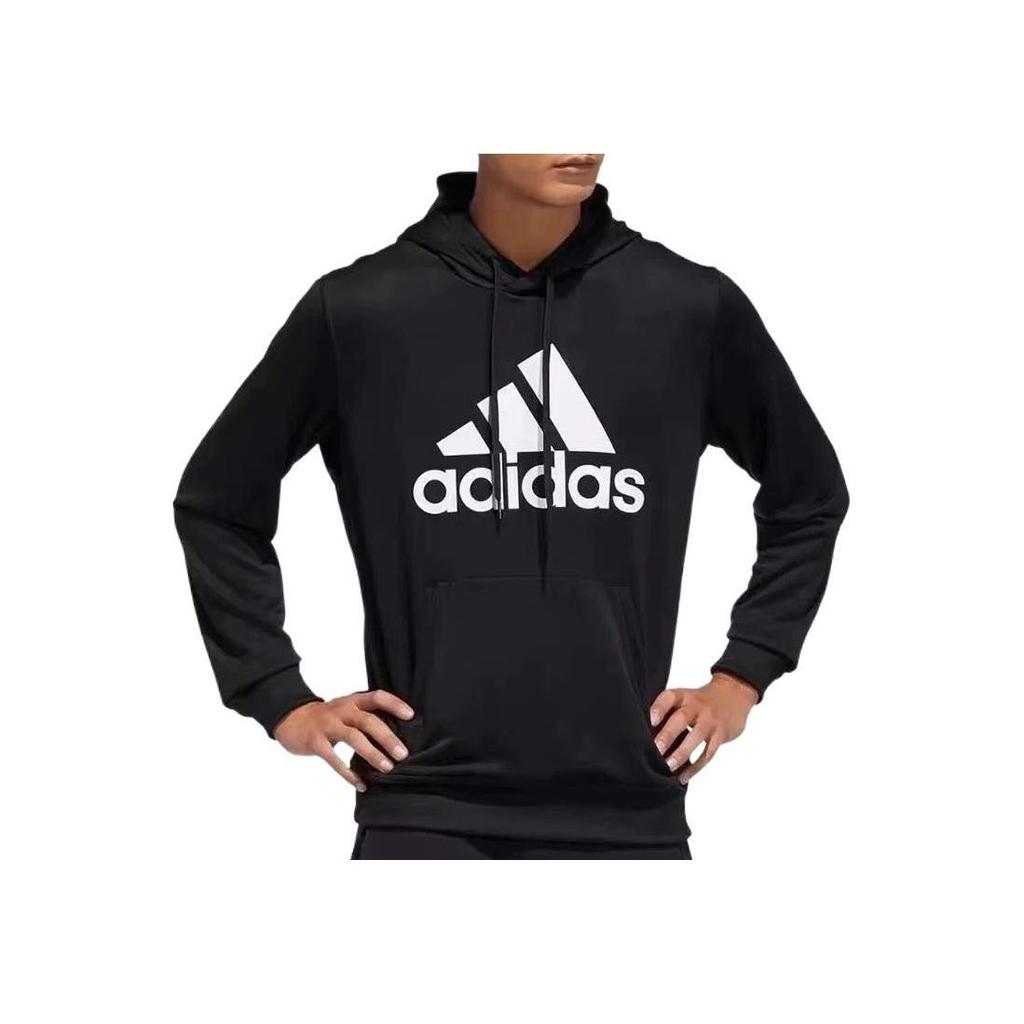 Adidas Classic Logo Print Drawstring Hoodie, Men Daily Outdoor Sports Casual Long Sleeve Sweatshirt Black GH6663
