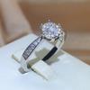 New Fashion Jewelry Zircon Round Wedding Rings For Women Girl 925 Stamp Six-claw Full Of Diamond Jewelry Wholesale