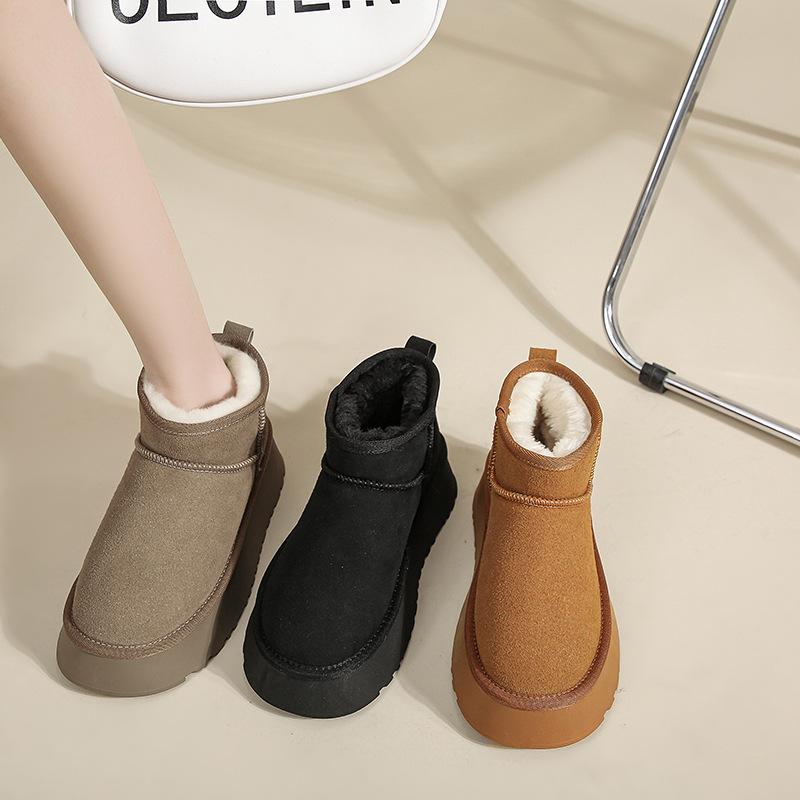 Schneestiefel Damen Muffin dicksohlige Oberbekleidung im Winter 2025 neue Fell integrierte warme Fellschuhe flache Stiefel