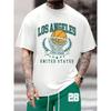 Men's Spring, Summer and Autumn Basketball Print Flat Shoulder Casual Short-sleeved Round Neck T-shirt, Suitable for Daily Wear