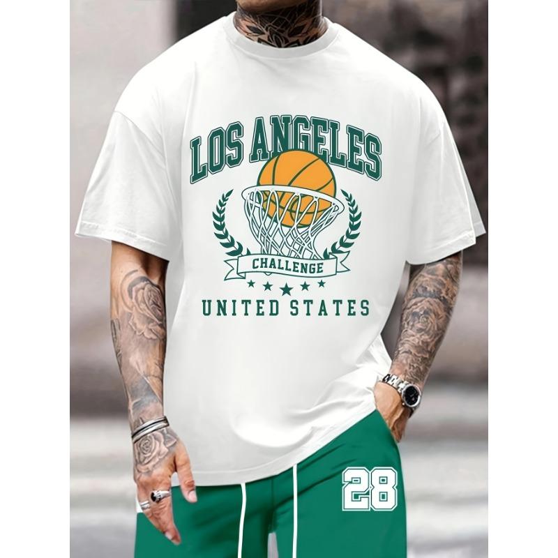

Men s spring, summer and autumn basketball print flat shoulder casual short-sleeved round neck T-shirt, suitable for daily wear S