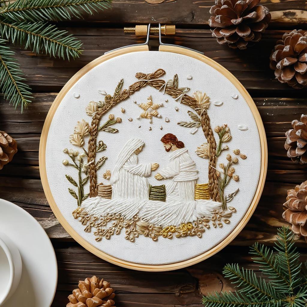 Christmas Embroidery Christmas Nativity Needlework Patterns Kits With Hoop Easy Thread Crafting Needle For Beginners Girls Kids