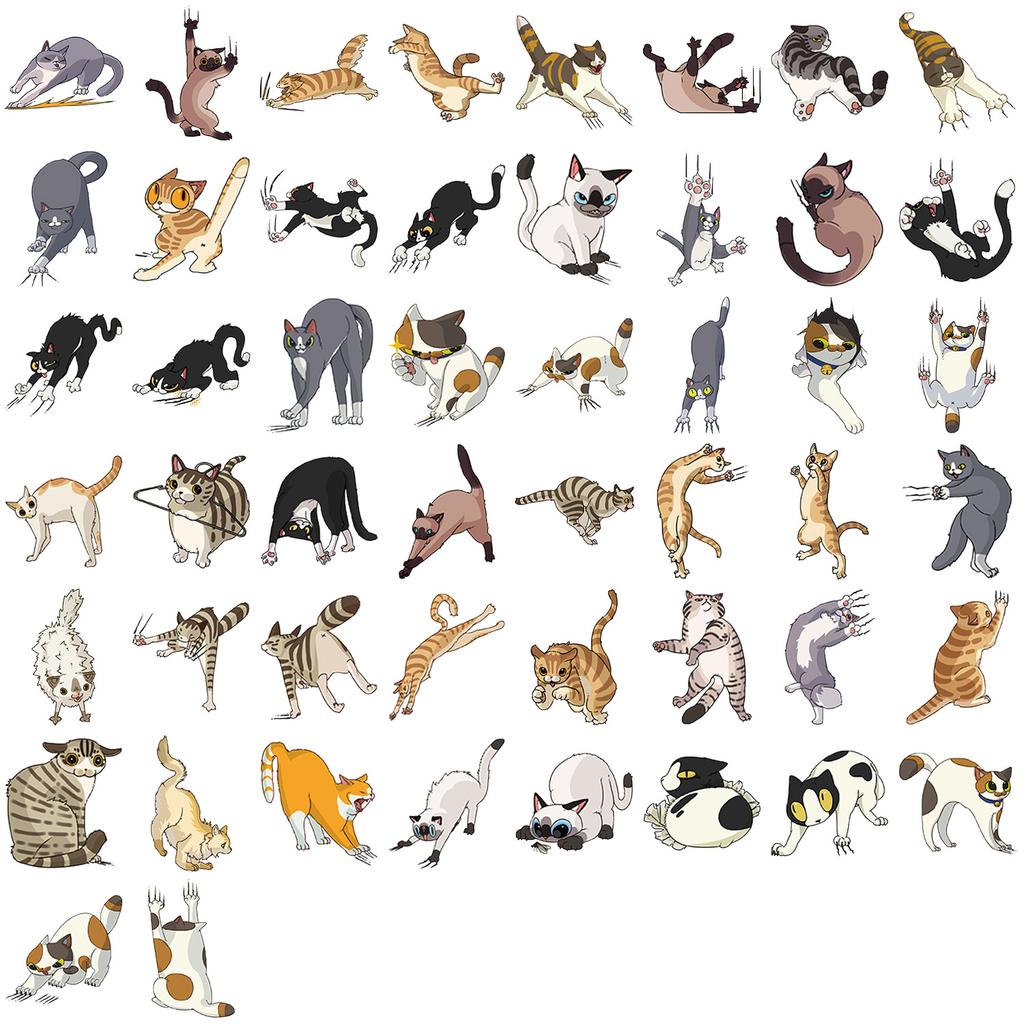 50 Transparent Cartoon Cat Scratch Sticker Pack Waterproof Transparent PET Hand Account Decorative Guitar Notebook