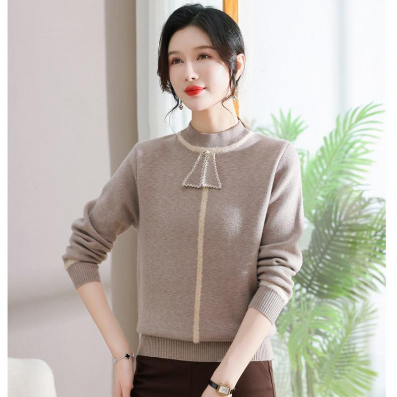 New Thin Middle-aged and Old Autumn Long-sleeved Top Knitted Pullover Autumn Dress Middle-aged Women's Mother Bottoming Shirt