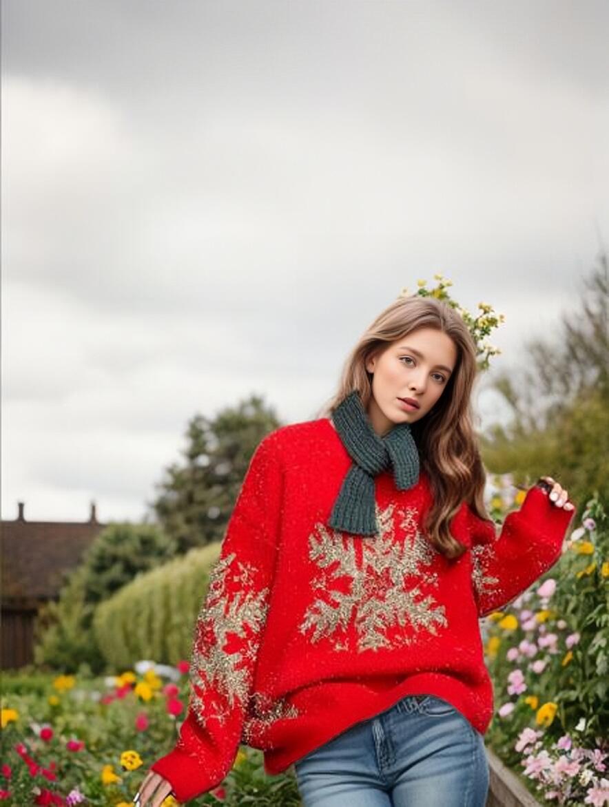 

Женский свитер с круглым вырезом Золотая снежинка на осень/зиму 2025 - Пуловер с длинным рукавом для Рождества и Нового года 2XL