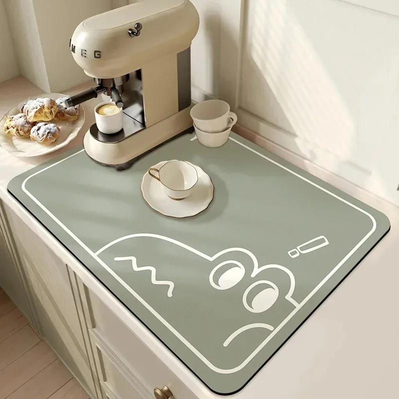 Tapis d'égouttage pour vaisselle style crémeux mignon Antidérapant Cuisine Tapis absorbant Table Tapis Diatomite Imperméable Isolation thermique Antidérapant Tapis de bar