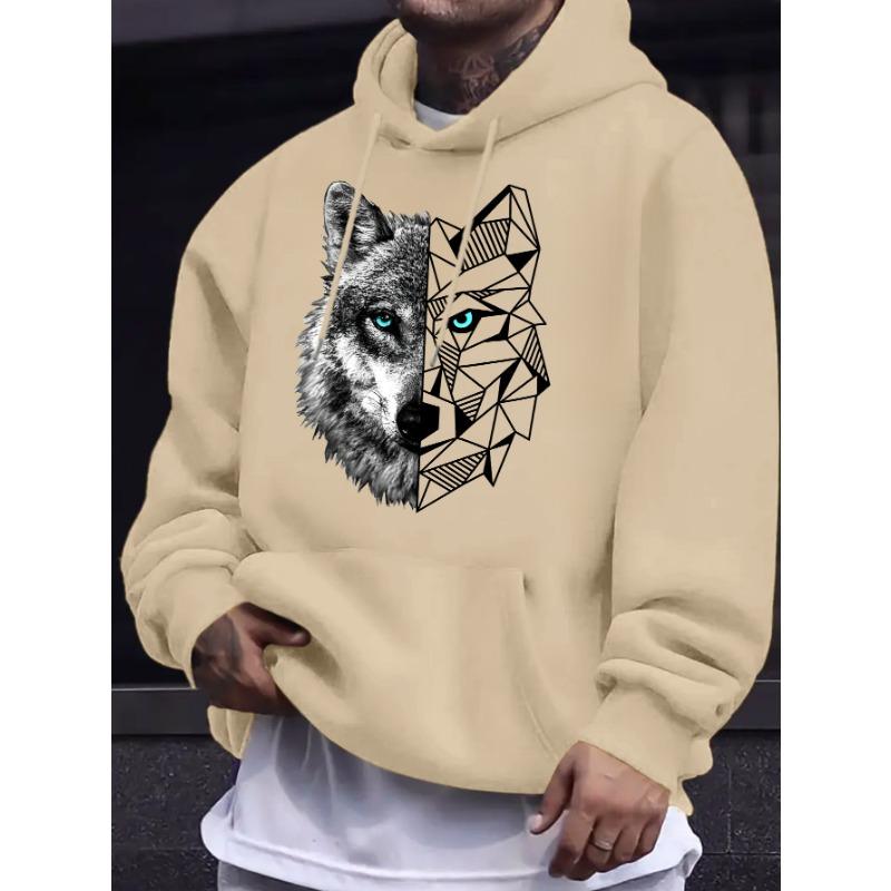 Men's Casual Versatile Style Fashion Hoodie, Wolf Print