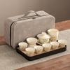 High-end Huang Ru Kiln Travel Kung Fu Tea Set Household Portable Cover Bowl Teacup Teapot Light Luxury Business Gifts